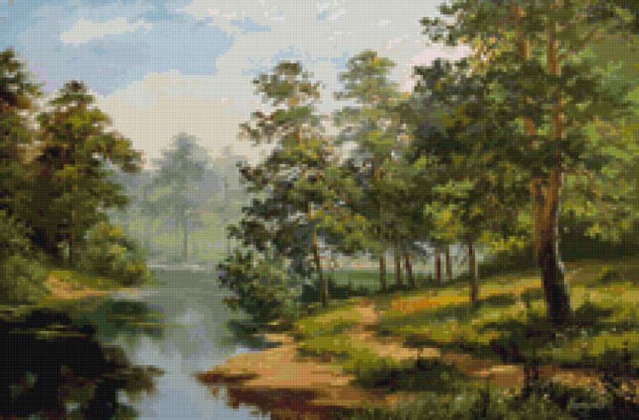 сосны на берегу реки - природа. сосны, пейзаж, река - предпросмотр