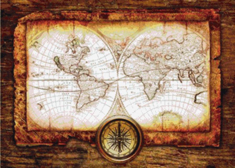 старинная карта - карта, гобелен, компас - предпросмотр