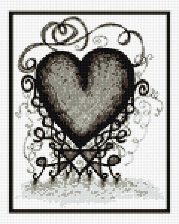 сердечко - вензель, сердце, монохром - предпросмотр