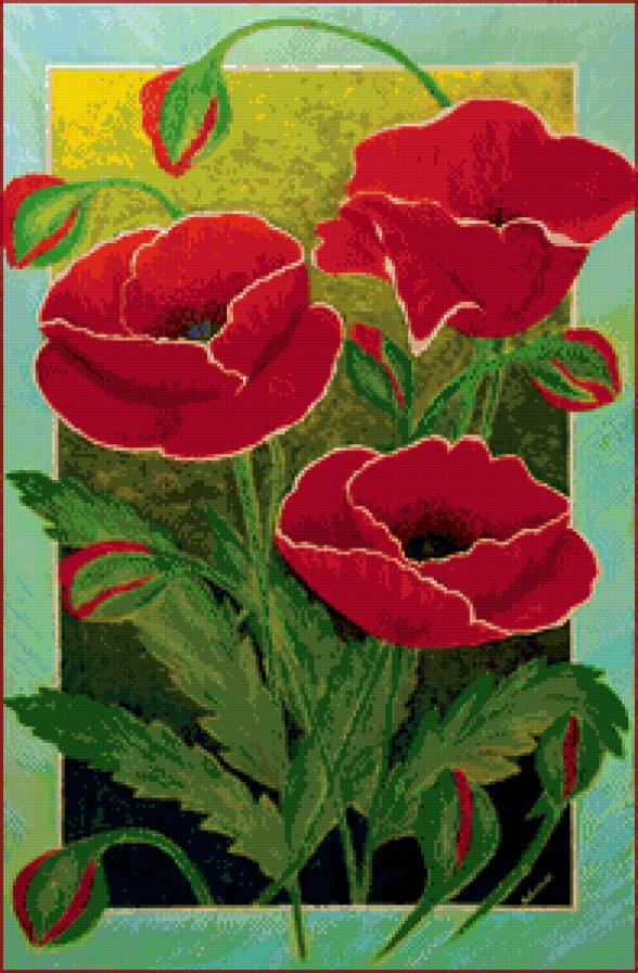 панно с маками - букет, цветы, батик, картина, маки, живопись, панно - предпросмотр