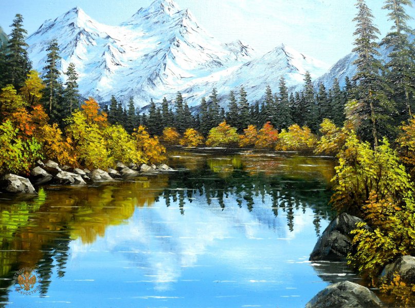 осень в горах - природа, горы, золото, лес, осень, живопись, река, пейзаж - оригинал