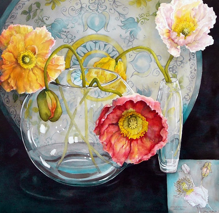 тюльпаны в вазе - акварель, букет, тюльпаны, ваза, панно, весна, цветы - оригинал