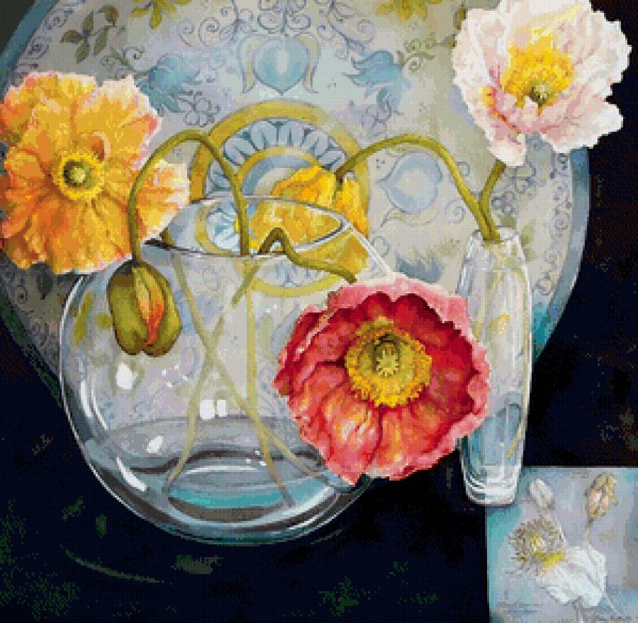 тюльпаны в вазе - панно, цветы, весна, тюльпаны, ваза, букет, акварель - предпросмотр