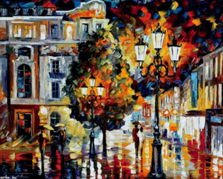 дождь в вечернем городе - пейзаж, фонари, сумерки, лестница, вечер, город, дождь - предпросмотр