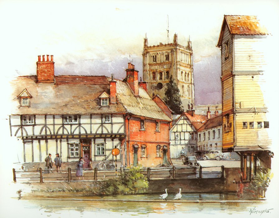 чешский городок - дома, чехия, город, графика, пейзаж - оригинал