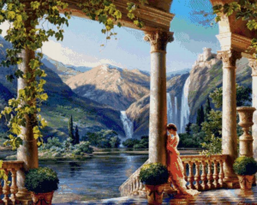 Ожидание - озеро, девушка, природа, пейзаж, горы - предпросмотр