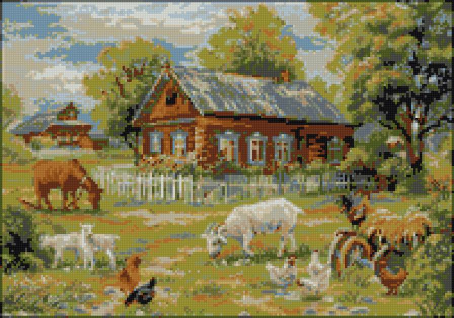 Деревенский полдень - дом, деревня, корова - предпросмотр