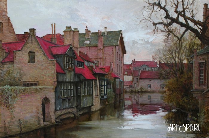 Пейзаж с красными крышами - дом, город, пейзаж, крыша - оригинал