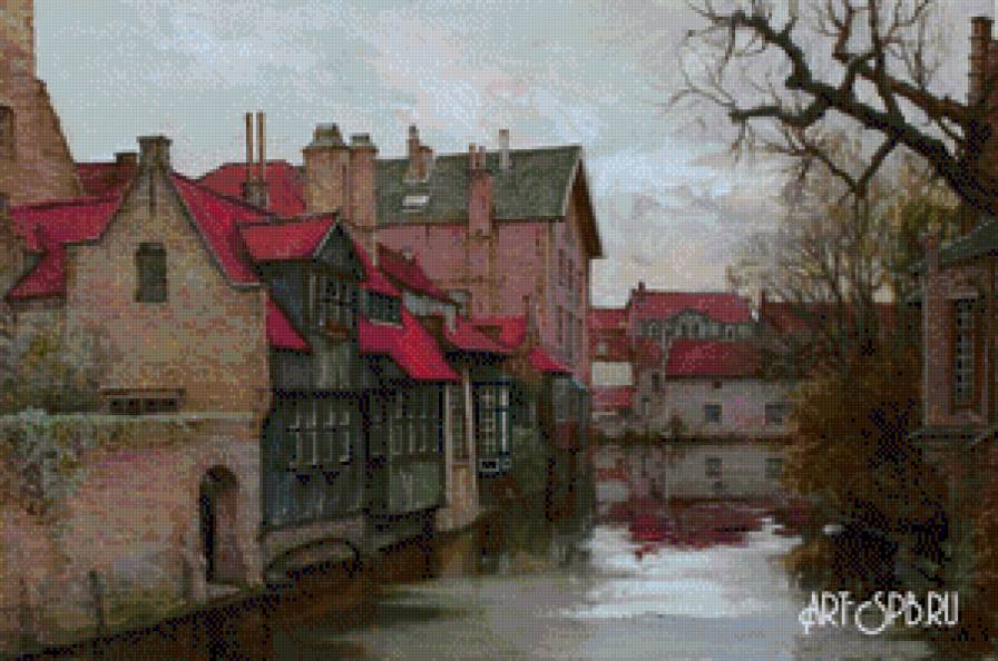 Пейзаж с красными крышами - пейзаж, дом, город, крыша - предпросмотр