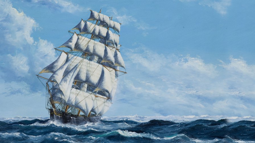 белые паруса - море, корабль - оригинал