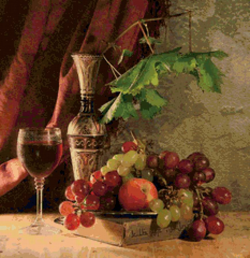 натюрморт - фрукты, стол, графин - предпросмотр