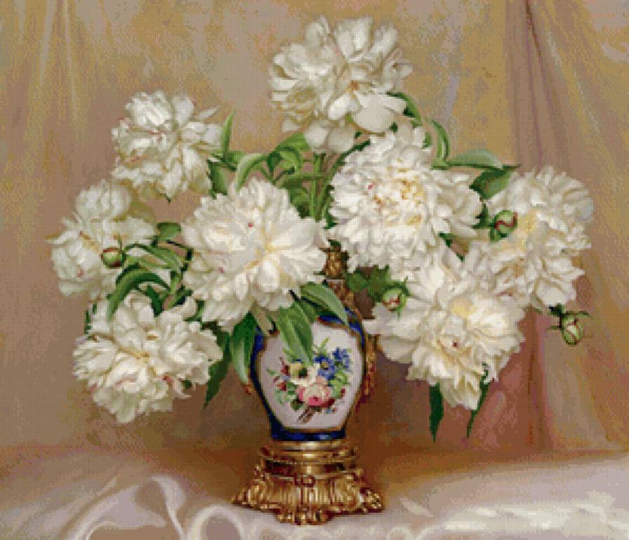 белые пионы - цветы, букет, ваза, весна, натюрморт, живопись, пионы - предпросмотр