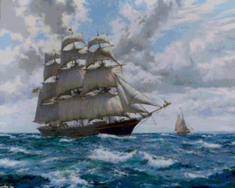 парусник - парусник, волны, паруса, чайки, море, небо, океан - предпросмотр