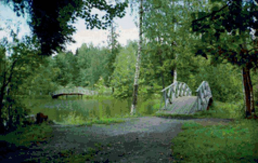 Мостик - усадьба, мостик, пейзаж, пруд, природа - предпросмотр