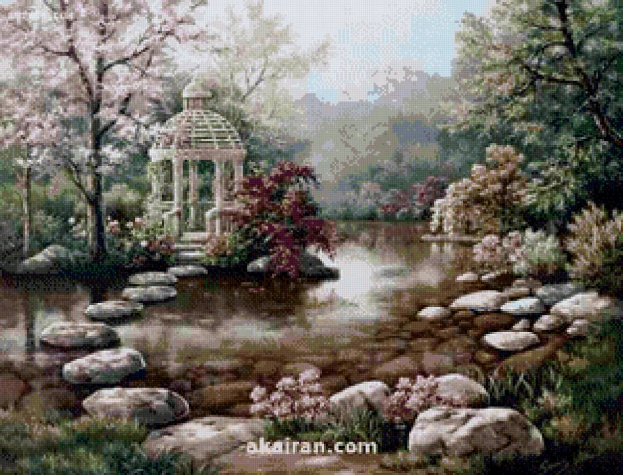 Беседка - сакура, беседка, пейзаж - предпросмотр