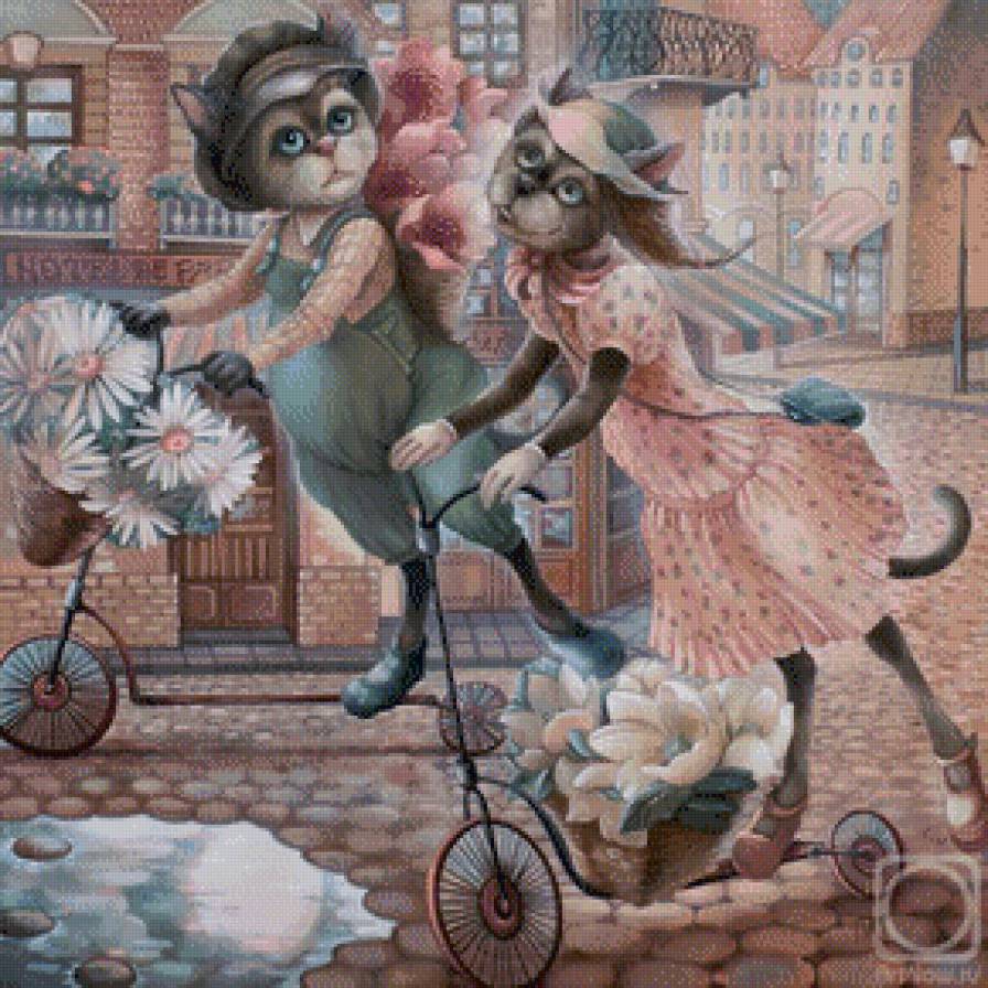 городские коты Надежды Соколовой - кот, животные, велосипед - предпросмотр