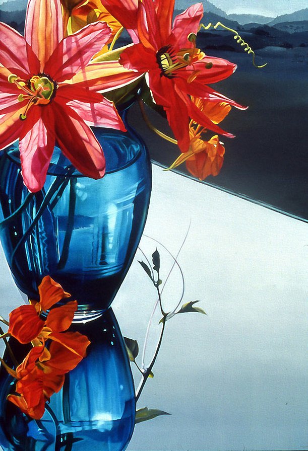 цветы в синей вазе - букет, натюрморт, живопись, цветы, ваза - оригинал