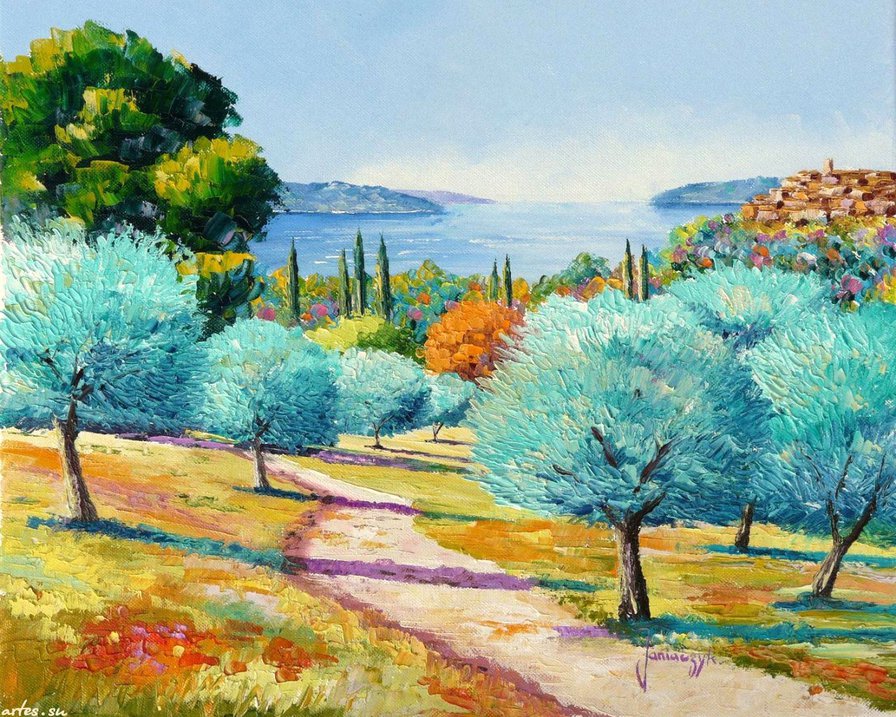 оливковый сад в провансе - оливки, прованс, пейзаж, краски, сад, лето, живопись, юг - оригинал