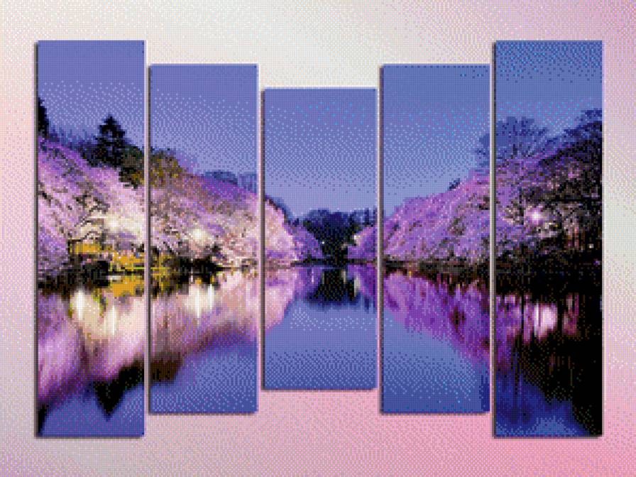 полиптих-природа - полиптих, природа, деревья, вода - предпросмотр