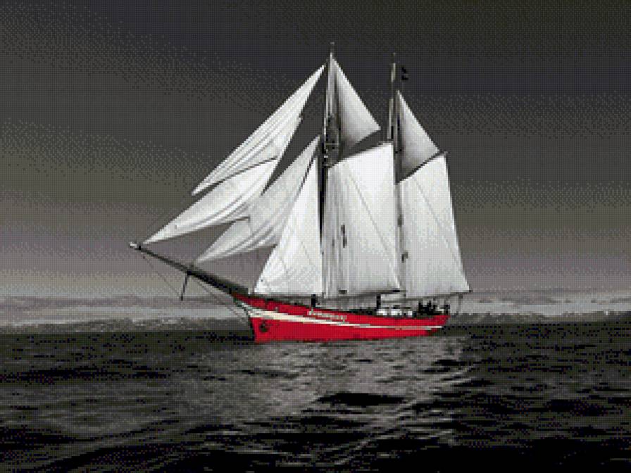 Белые паруса - корабль, море, монохром - предпросмотр