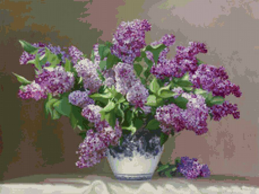 Сирень в вазе - гжель, ваза, букет, сирень - предпросмотр