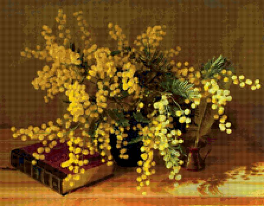 весенний букет - мимоза, ваза - предпросмотр