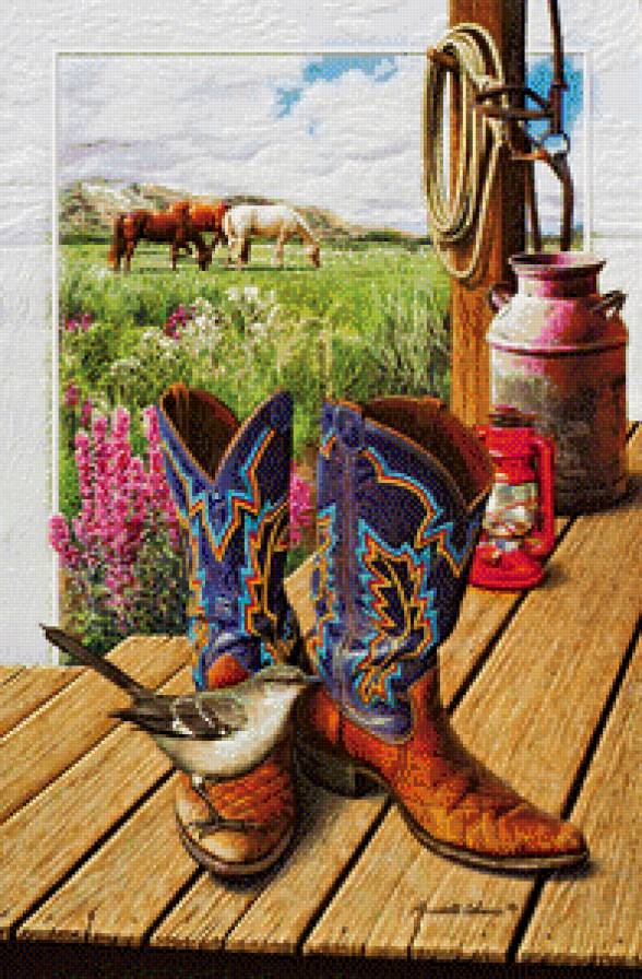 Дикий Запад - ковбойские сапоги, лошади - предпросмотр