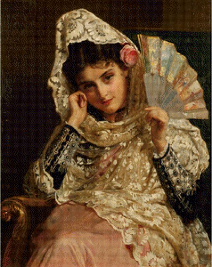 John Bagnold Burgess (1829-1897) - Испанская красавица - портрет, классика - предпросмотр