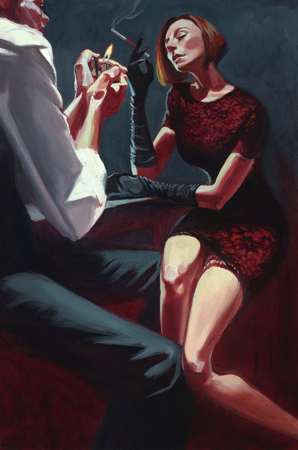 девушка флиртует - пара, флирт, ретро, огонь, девушка, кафе, сигарета - оригинал