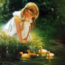 Схема вышивки «девочка и утки»