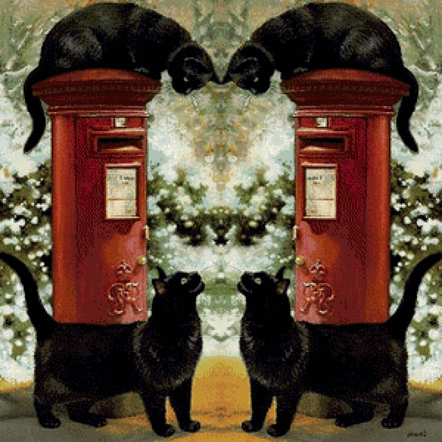 в зеркальном отражении - кот, коты - предпросмотр