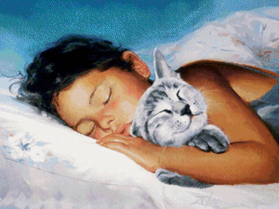 приспали друг друга - кот, дети - предпросмотр