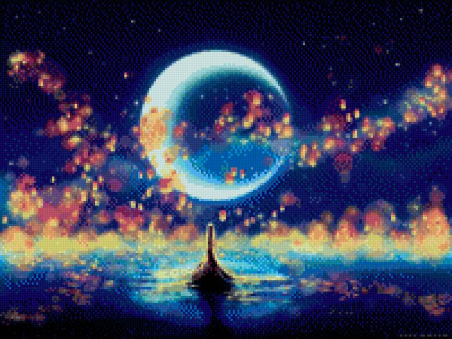 Волшебство - ночь, луна, волшебство, звезды - предпросмотр