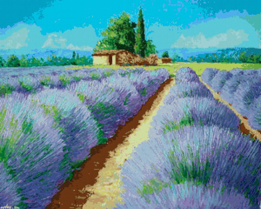 лавандовые поля в провансе - лаванда, пейзаж, прованс, природа, цветы, лето, живопись - предпросмотр