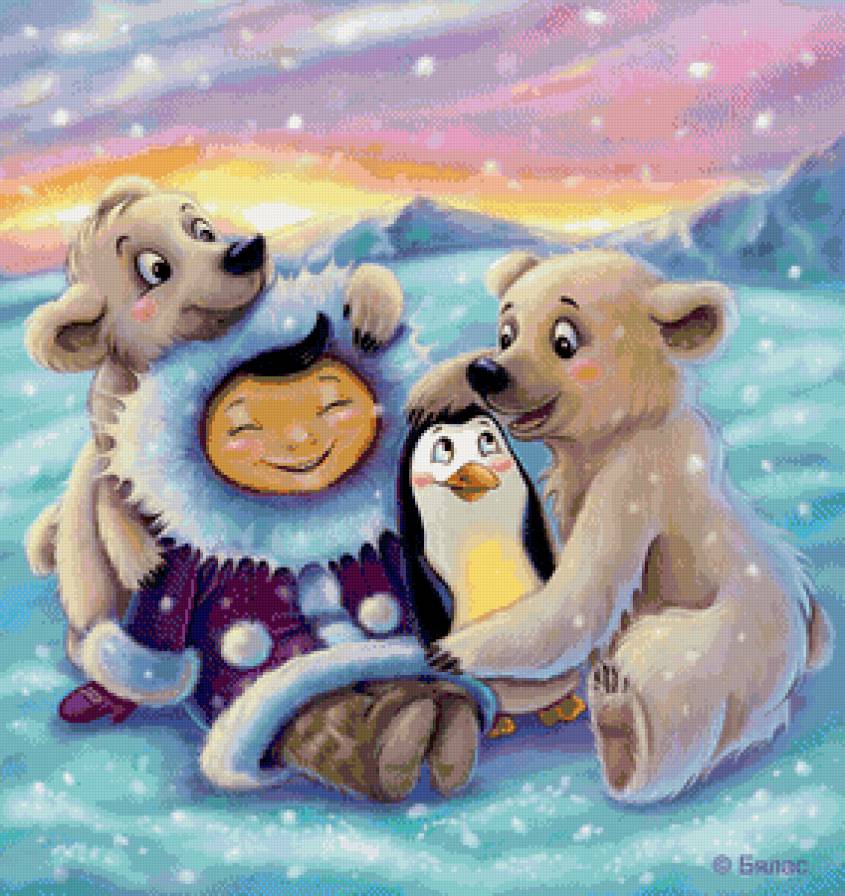 на северном полюсе - снег, север, детское, полюс, лед, пингвин, медведь, чукча - предпросмотр