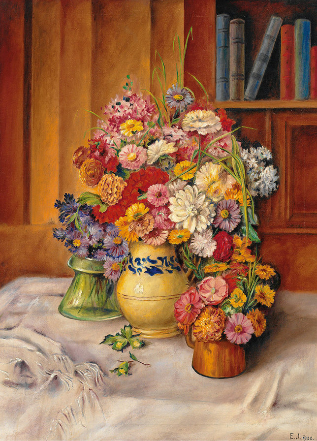 цветочный натюрморт - ваза, цветы, букет, натюрморт, живопись, книги - оригинал
