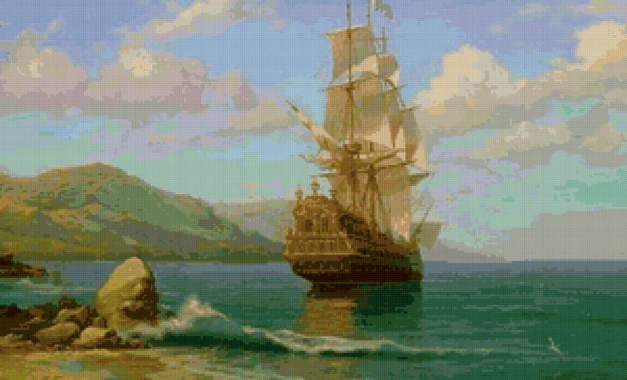 Оноприенко Игорь. Лазурный берег - лето, море, живопись, пейзаж, корабль - предпросмотр