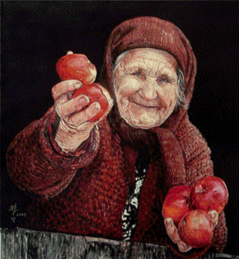 бабушка с яблоками - бабушка, яблоки - предпросмотр