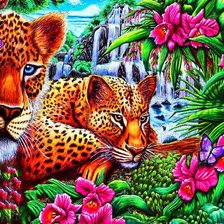 Оригинал схемы вышивки «леопарды у водопада» (№907916)