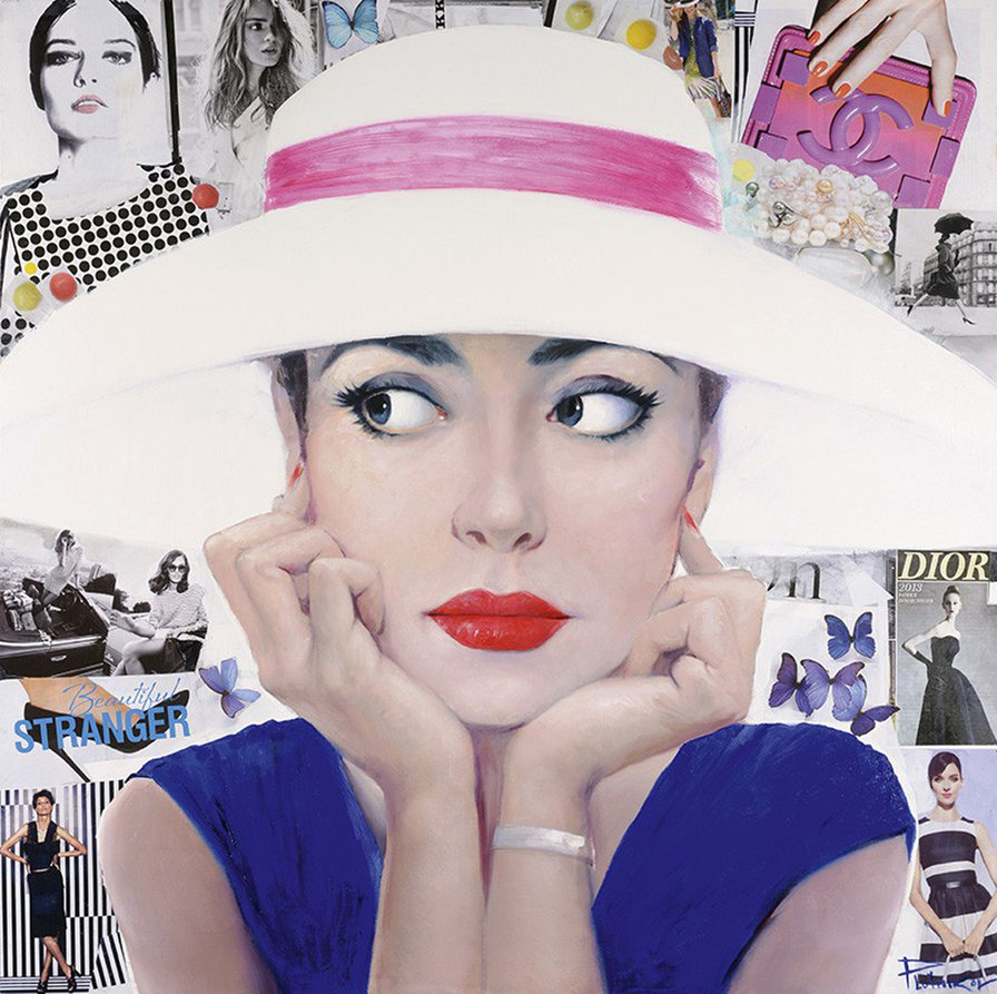 модница в шляпе - шляпа, портрет, мода, девушка, графика, женщина, красота - оригинал