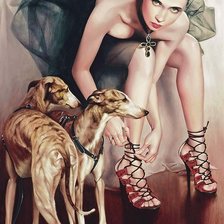 Схема вышивки «девушка с собаками»