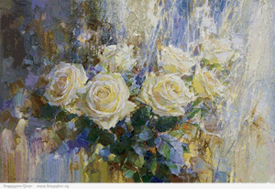 белые розы - панно, розы, цветы, букет, живопись - предпросмотр