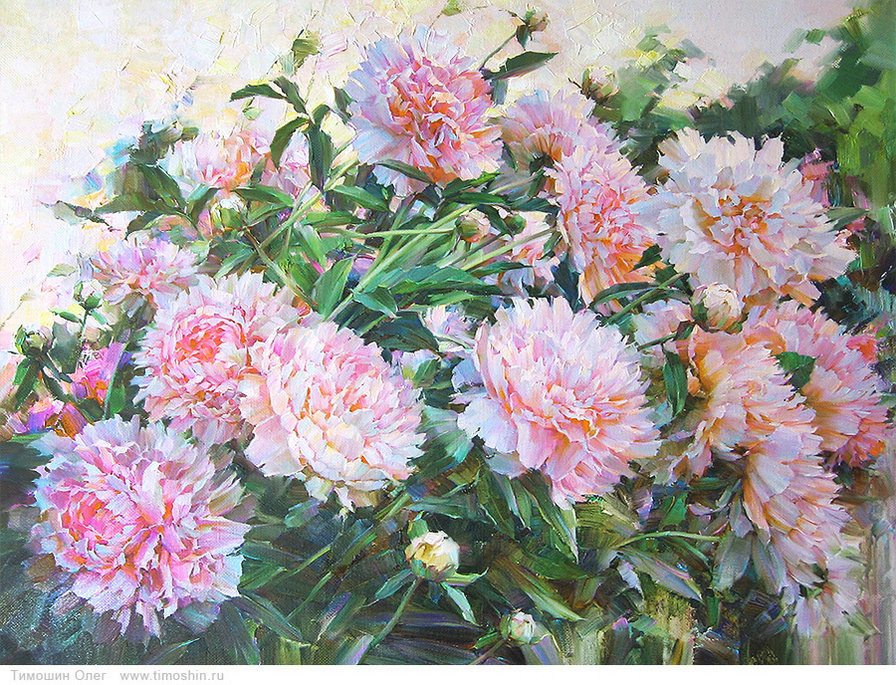 куст с пионами - пионы, весна, цветы, букет, панно, живопись, нежность - оригинал