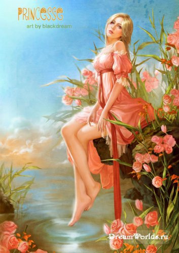 девушка у пруда - цветы, девушка, пруд - оригинал