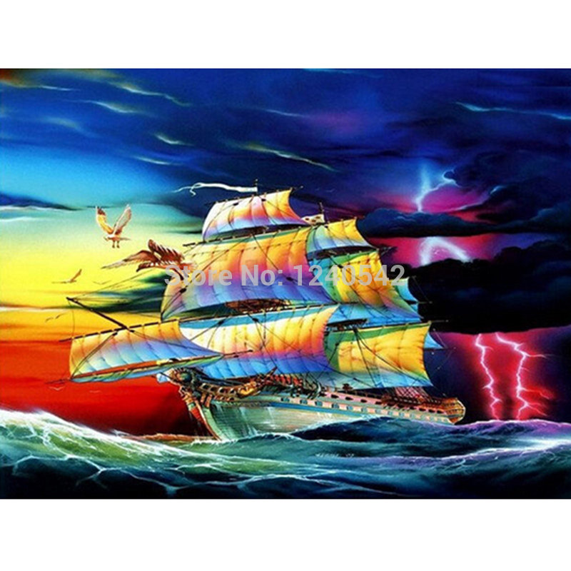 гроза на закате - море, корабль - оригинал