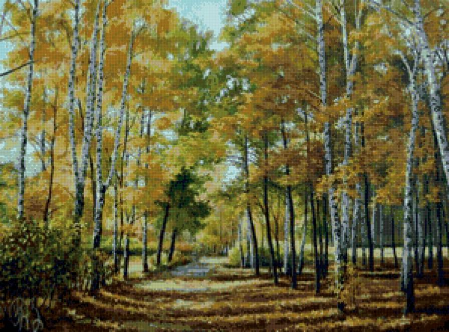 осень в берёзовой роще - роща, дерево, золото, осень, живопись, природа, березы - предпросмотр