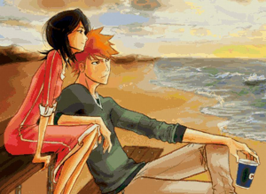 пара на берегу - прибой, закат, берег, пейзаж, любовь, пара, пляж, море - предпросмотр