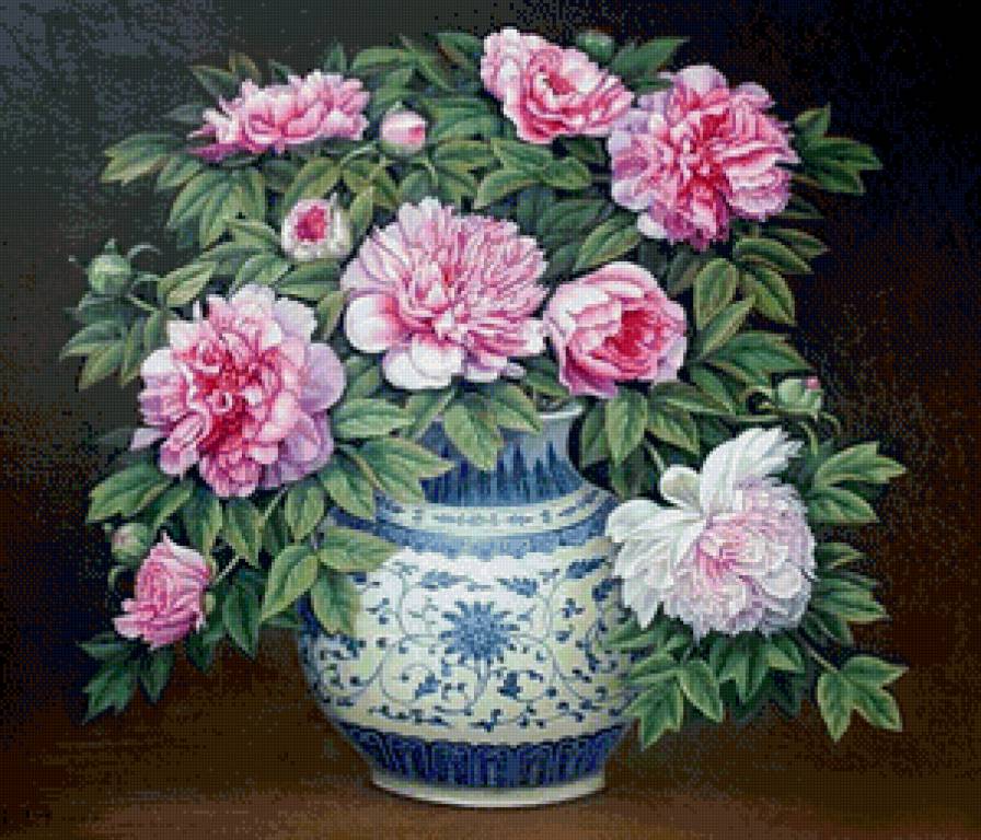Пионы в китайской вазе - букет, цветы, ваза, натюрморт, пионы - предпросмотр