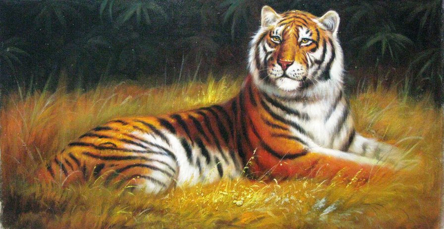 отдыхающий тигр - тигр, кошки, животные, панно, рисунок, природа - оригинал