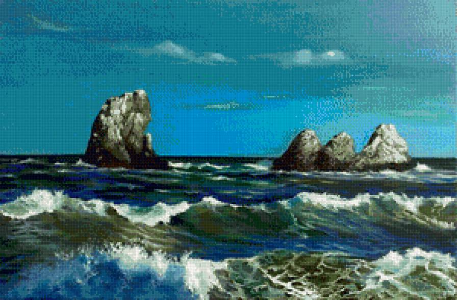 морской пейзаж - море, пейзаж, скалы, живопись, волны, прибой, берег, отдых - предпросмотр